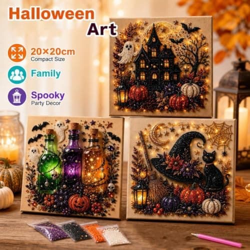 Framed Halloween Diamond Art Painting Kit DIY Rhinestone Decal Decor, B