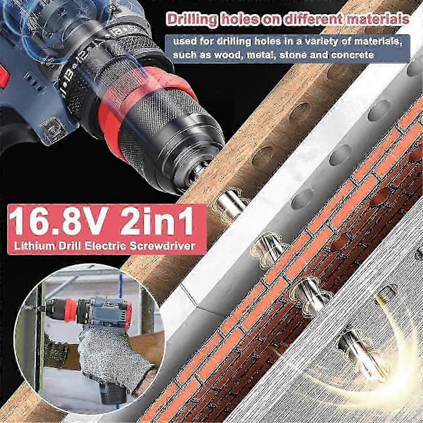 16.8V 2-in-1 Lithium Drill Electric Screwdriver Multifunctional Power Tool 45Nm Torque Brushless Motor