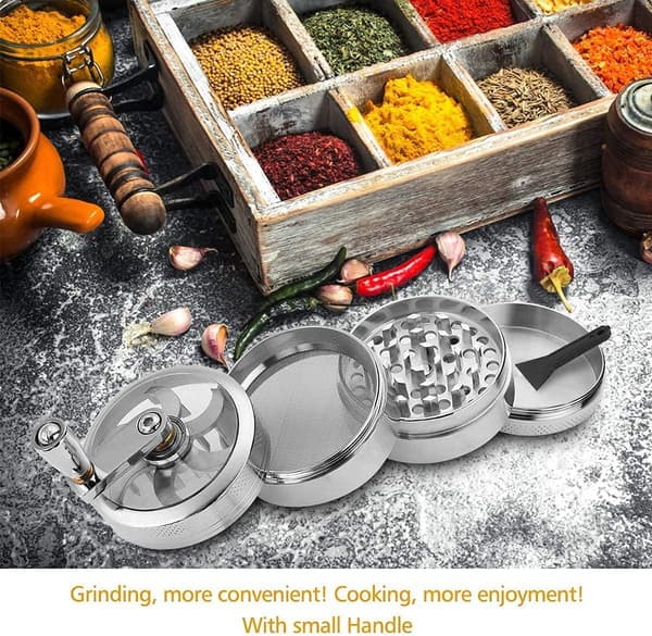Zinc Mill, 55mm 4-Piece Spice Grinder with Sieve