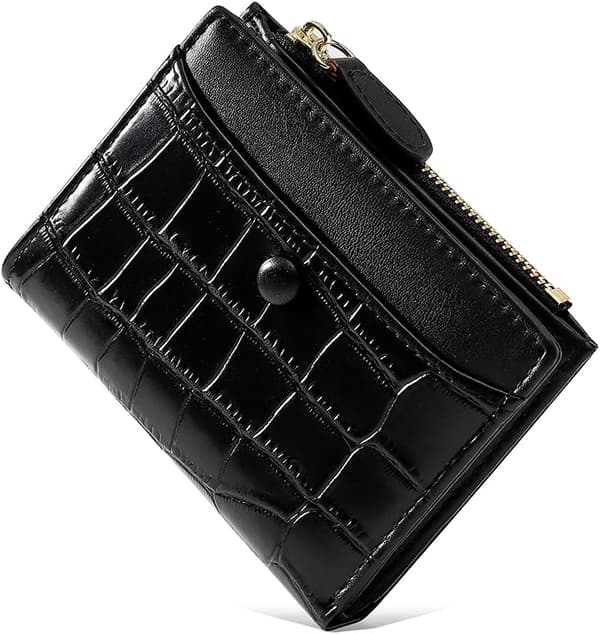 Små punge til kvinder Mode Stenmønster Pige Pung Tynd og let kortholder Organizer (Sort)