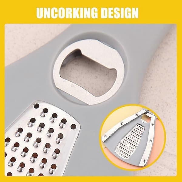 3-in-1 Stainless Steel Can and Bottle Opener with Grater, Ergonomic Kitchen Tool for Weak Hands, 2-pack Grey