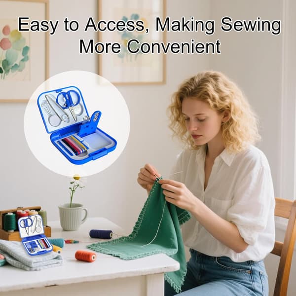 Mini Sewing Kit, Portable Sewing Supplies for Travel and Home Use, Small Basic Sewing Kit Accessories (Blue)