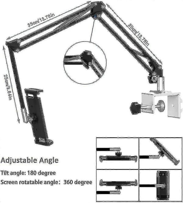 Tabletholder til sengen, justerbar og foldbar med 360 graders rotation til iPhone, iPad, mobiltelefon