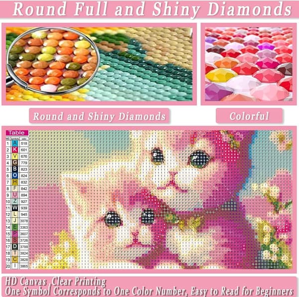 DIY Diamantmaleri Sæt, 30x40 cm, To Lyserøde Katte