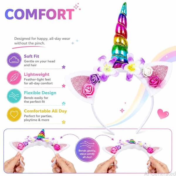 Regnbue enhjørninghorn pannebånd blomster glitterører glitrende hårbånd Regnbue Rainbow