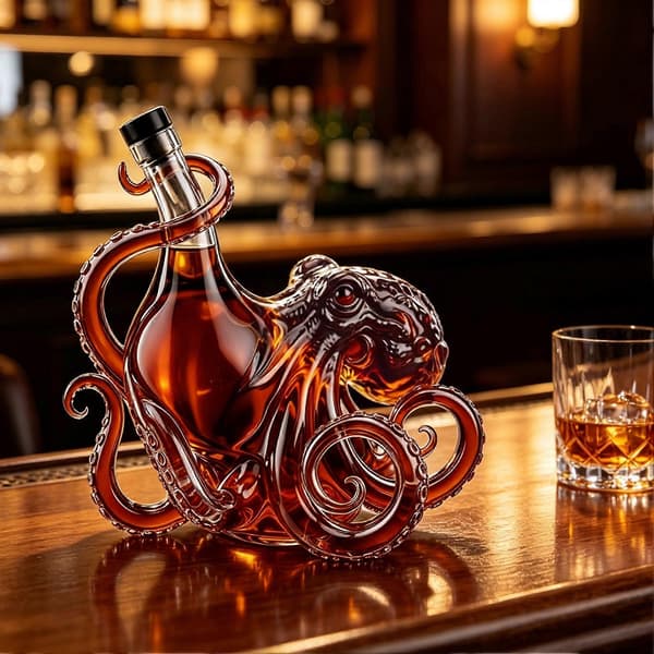 Blæksprutteformet glaskaraffel – 350 ml 3D kunstnerisk – til whisky, vin, sodavand og bardekorationsgave Sort 350ml Black 350ml