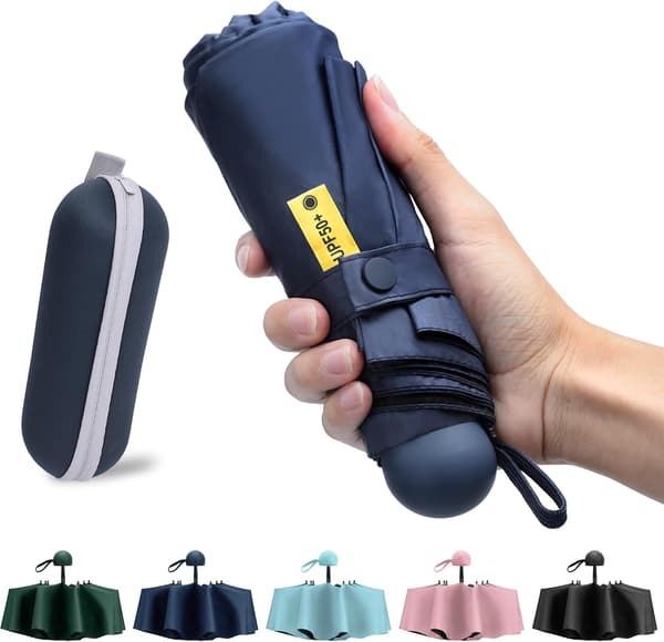 Mini hopfällbart reseparaply - 8 paraplyer Små UPF50+ UV-skydd för sol och regn med kapsellåda