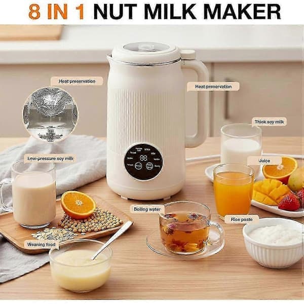 Nut Milk Maker, 40oz Soy Milk Machine with Self-Cleaning, Delayed Start, Keep Warm, for Juice, Smoothie, EU Plug