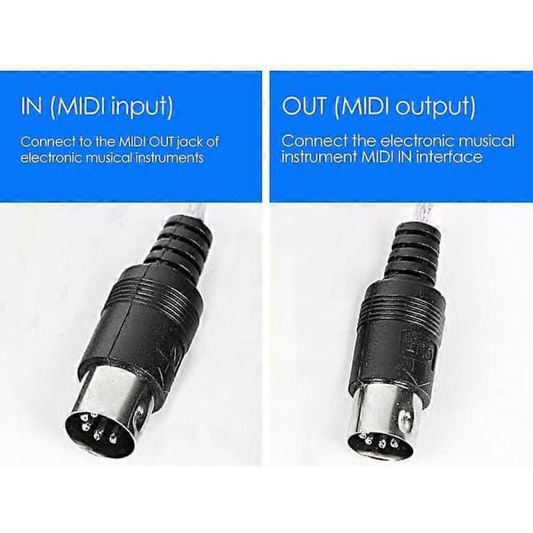 USB til MIDI 5-pinners kabelkonverterer 2-i-1 for PC-lydutgangsredigering for piano elektroniske musikkinstrumenter
