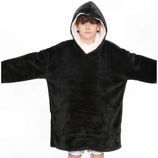 Blød fleece-hættetrøje til børn Unisex Varm Oversized Snuggle Cover Sort One Size Black One Size
