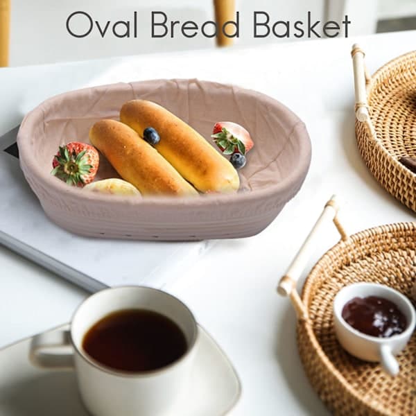 XJ-2st 25cm/10 tum brödkorg Jäskorg Foder Rund Oval Fruktskål Deg Matförvaring
