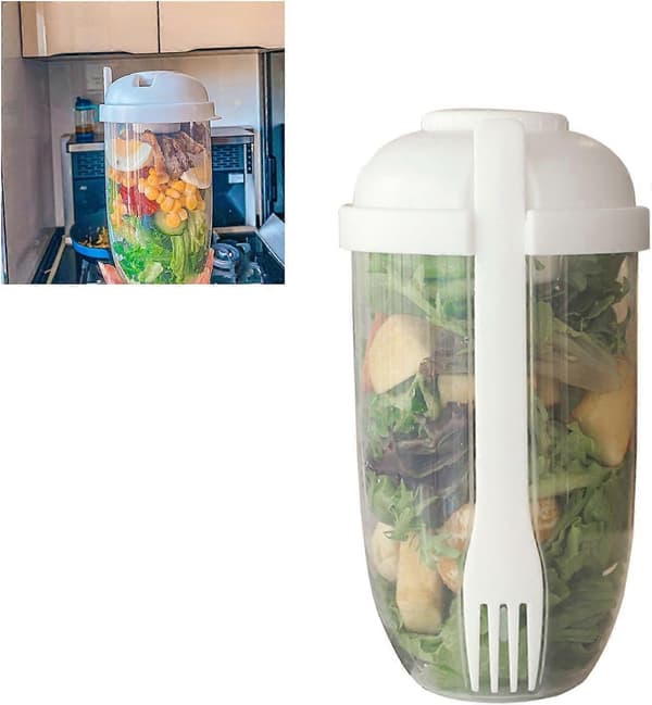 Salad Shaker Cup 1000 ml with Fork and Lid, Easy Salad Container for Office and Travel