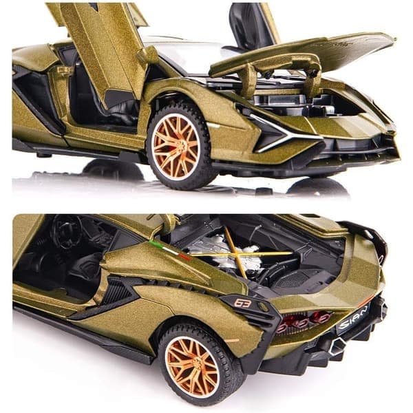 Legetøjsbiler Lambo Sian FKP3 Metalmodelbil med lys og lyd, pull-back legetøjsbil, grøn green