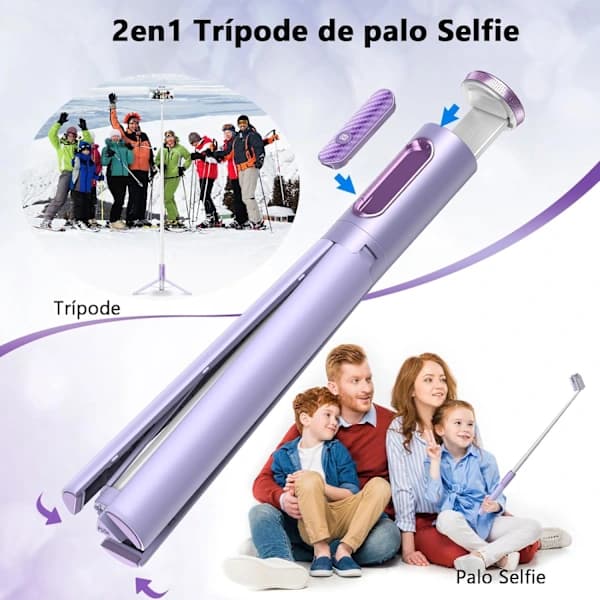153 cm Mobile Phone Selfie Stick Tripod, Upgraded 360° Rotating Foldable Mobile Tripod, Purple[CO]