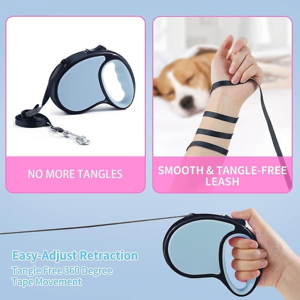Retractable Dog Leash, 5m Strong Nylon Strap, 360 Degree Tangle-Free Design, Quick Lock
