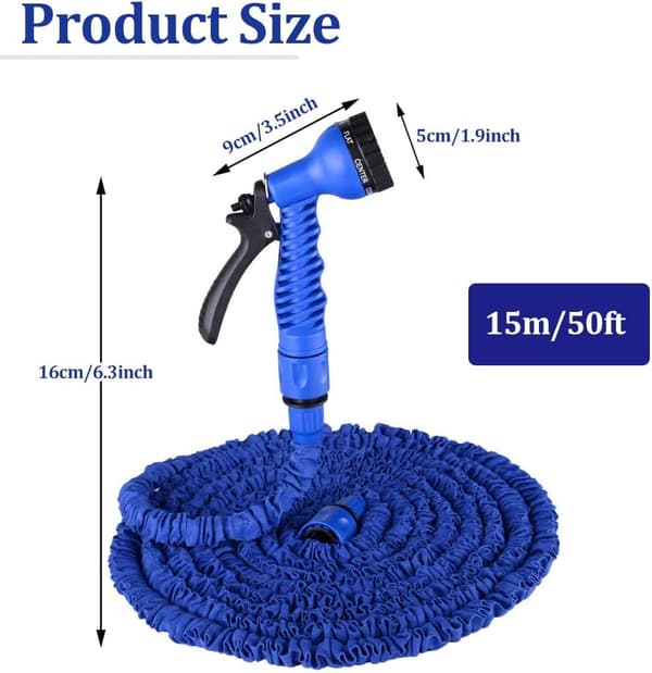 Expandable Garden Hose - 15 Meter Heavy Duty Water Hose, Retractable Hose - Anti-Leak with 7-Function Spray Nozzle