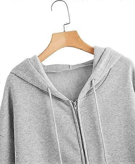 Dame Oversized Langærmet Hættetrøje med Snøre og Lynlås, Grå XL