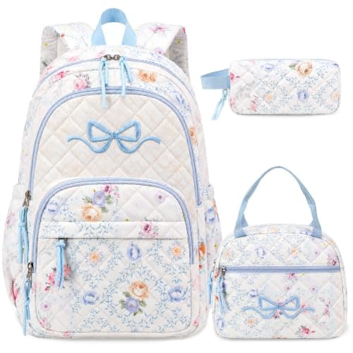DIGOBAY Quiltad Ryggsäck för Flickor, Flickryggsäck med Lunchväska och Pennfodral Patchwork Blommigt Tryck Patchwork Floral Print