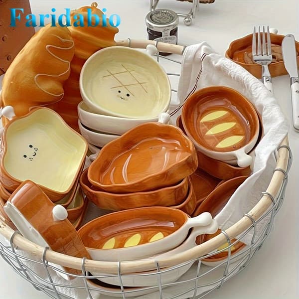 Faridabio sæt med fire keramiske krydderiskåle formet som brød, hver 10 cm 4 stk. 4pcs