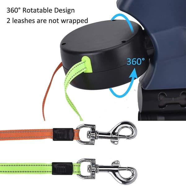 Double Retractable Leash for 2 Dogs, 3m Double Leash with LED Light and Bag Holder