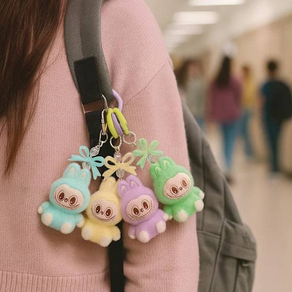 Cute monster keychain with bow | Mini kawaii pastel plush charm Light purple Light purple