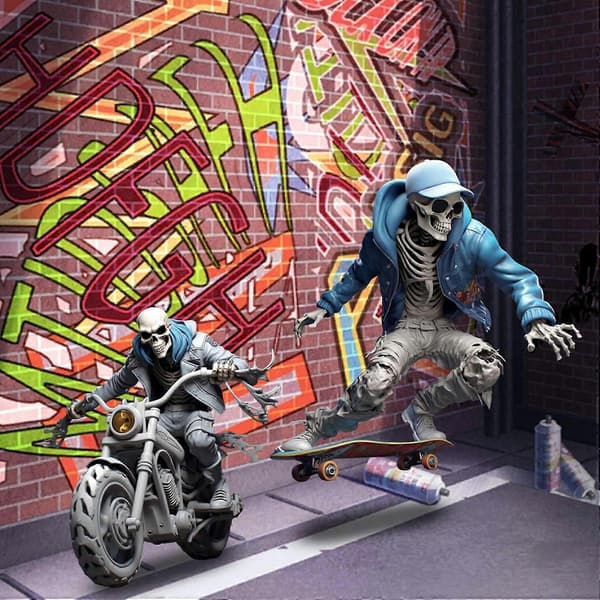2025 Skeleton Statue Resin Skateboard Cool Skeleton Figurines Small Skull Skeleton Decor for Halloween Party Office Crafts