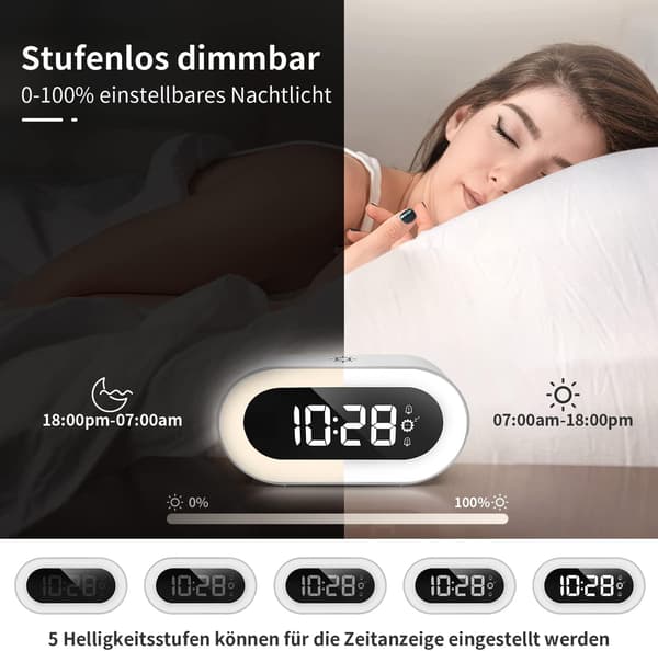 Digital väckarklocka, väckarklocka med ljus, LED nattljus väckarklocka