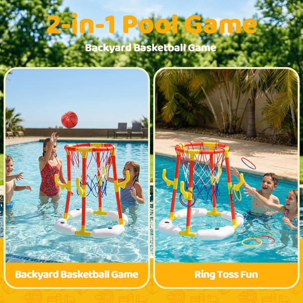 PodiuMax 2-i-1 Poolbasketkorg & Ringkastningsleksaker för barn 4 5 6 7 8 9