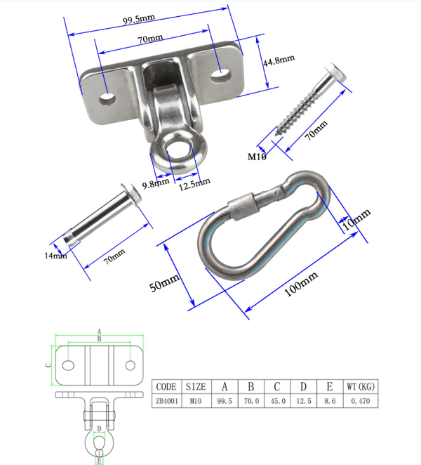 1 Ceiling Hook, 1000 kg capacity, Wall Mounted Hook, Ceiling Mount