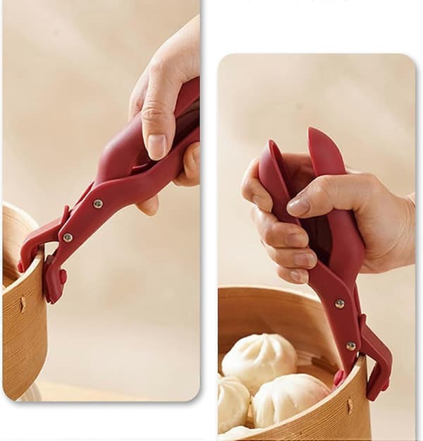 Hot Plate Gripper and Bowl Clip, Heat Resistant Multifunctional Kitchen Tool, Red 2-Pack