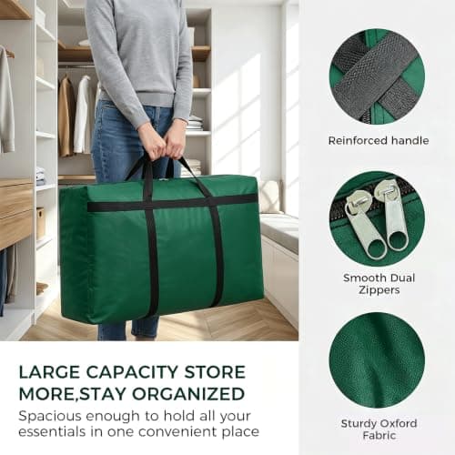 Large Suitcase Foldable Storage Bag Oversized Moving Bag Multifunctional Carry-on, Green, Medium Green Medium Green Medium