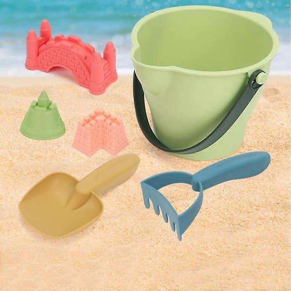 Barn Sandslott Form Leksak - DIY Sommar Kust Utomhus Sandleksak Grön hink Green bucket
