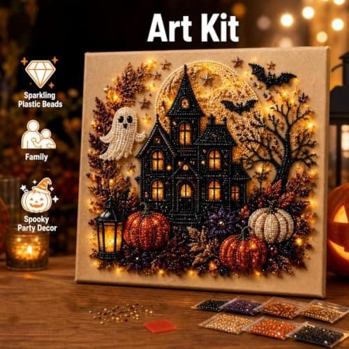 Framed Halloween Diamond Art Painting Kit DIY Rhinestone Decal Decor, B