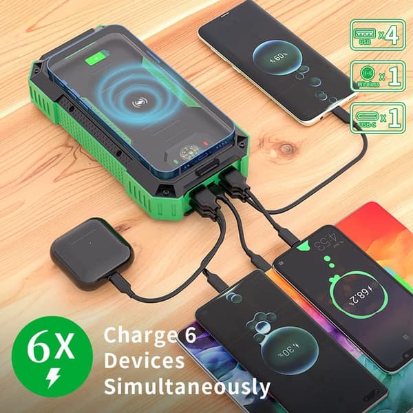 Powerbank, Solcellelader, PD 22.5W Hurtiglading & QI 15W Trådløs Lading