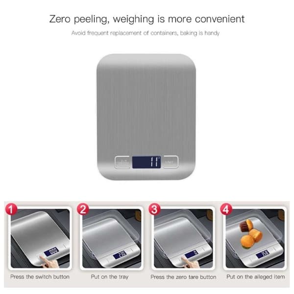 Kitchen scale, pocket scale, letter scale in stainless steel 1g-5kg - silver
