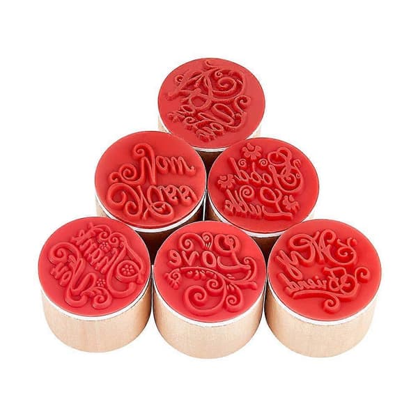Pine Wood Stamps with Rubber Column BurlyWood 30x25mm 6 Patterns 2pcs/Pattern 12pcs/Set