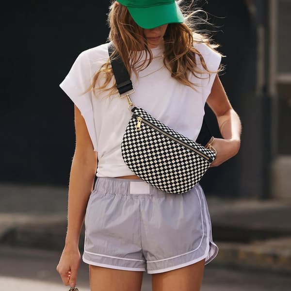 Vävda Crossbody-väskor för kvinnor Rutig Midjeväska Dam Midjeväska Slingväska med bred rem för resor Olive Grid Olive Grid