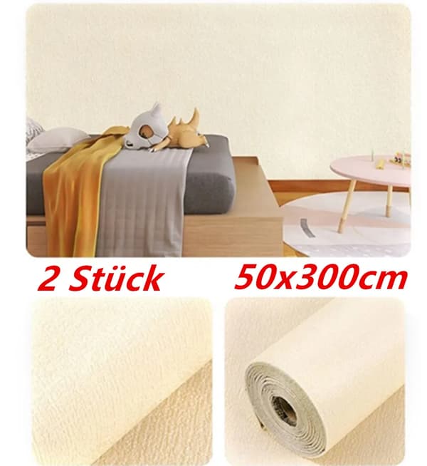 2 ruller beige 3D tekstureret linned tapet, vandtæt, selvklæbende, 50x300cm