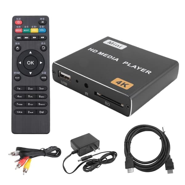 Mini 4K HDD Mediaspiller 1080P Horisontal og Vertikal Digital Videospiller med USB-stasjon/SD-kort US-plugg