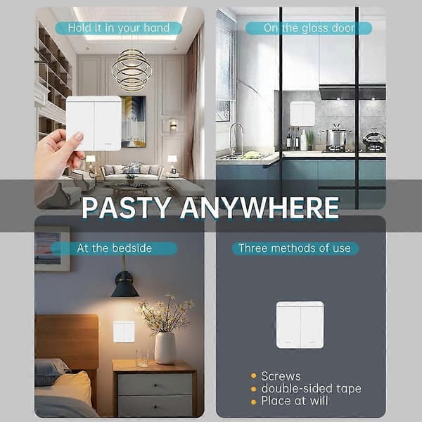 2 PCS Wireless Light Wall Switch RF 433Mhz Relay Receiver with 1x 2-way Panel Switch LED Remote Control (FMY) White White