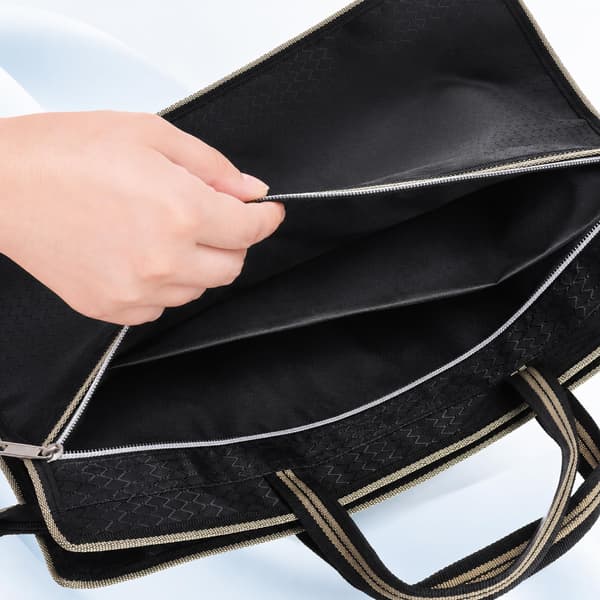 Black Oxford Handle Zipper Document Bag, Portable Briefcase | File Bag for Carrying Paper Files Books File Document Bag