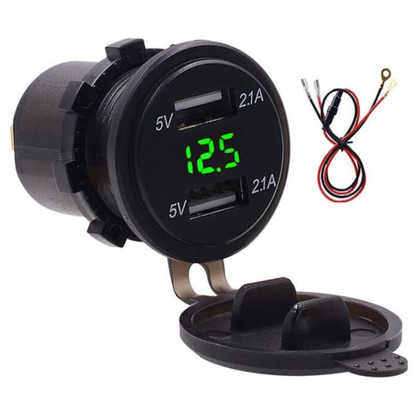Vandtæt dobbelt USB-oplader til mobiltelefon 4.2A oplader LED digital display voltmeter med 23,6\" linjegrøn DC12-24V