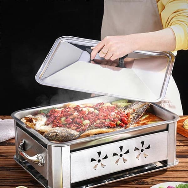 Stainless Steel Food Cover, Rectangular Tray Lid for Outdoor Grilling and Buffet Serving