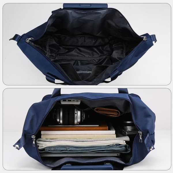 Rolling duffel bag with wheels and handle, expandable foldable carry-on with detachable wheels, personal travel bag, lightweight Deep Navy Deep Navy