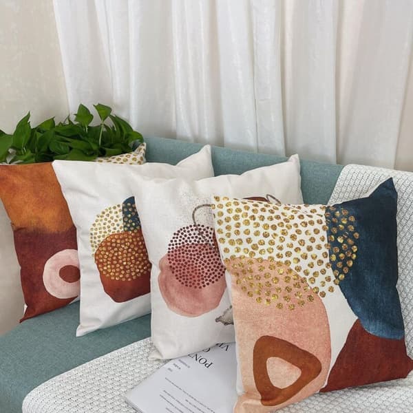 Sæt med 4 dekorative pudebetræk til sofa, pudebetræk dekoration til soveværelse, sofa, stol, bil, seng, have 45 x 45 cm (abstrakt prik)