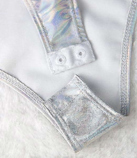 Dame metallisk flydende badedragt med én skulder, leotard-top Sølv S Silver S