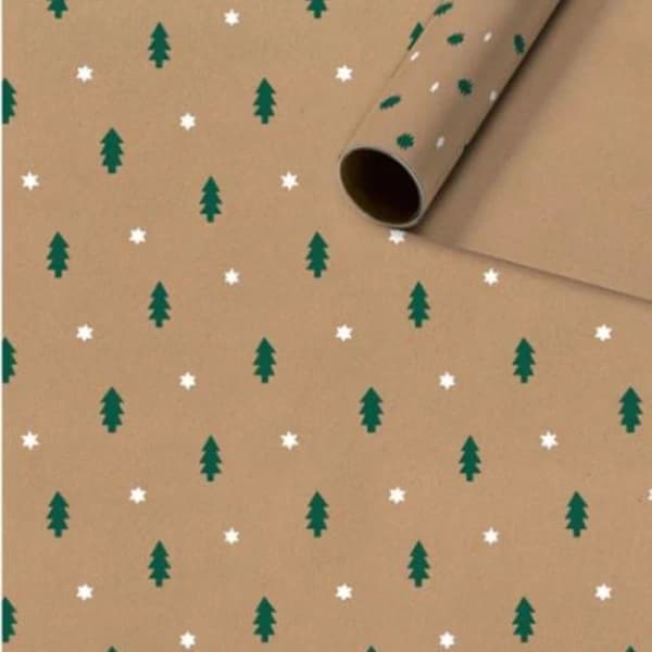 Presentpapper på rulle av återvunnet julpapper | Miljövänligt festligt kraftpapper 3 x 3m-F0