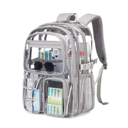abshoo Large Clear Backpack for School Heavy Duty Transparent Bookbag with Multiple Pockets for Middle and High School (Grey) Grey Grey