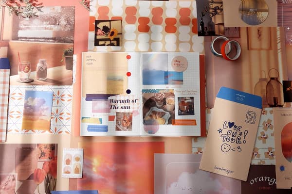 348-dele Scrapbooking-tilbehørssæt, Orange Æstetisk Bullet Journal Scrapbook-kit med A6-gitter