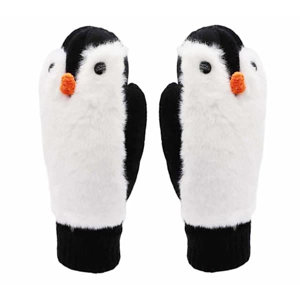 Pingvinhandsker til damer, termisk forede komfortable strikkede fluffy plys faux fur handsker
